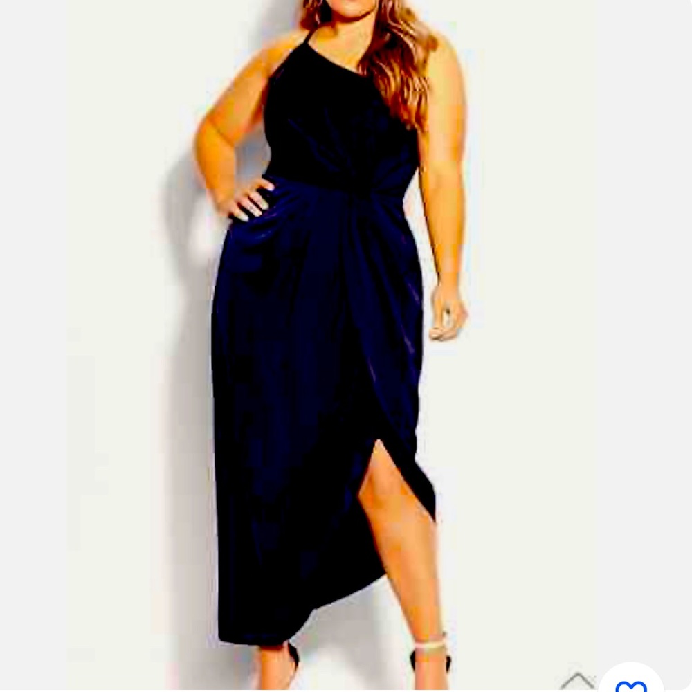 City Chic Elegant Navy Blue One-Shoulder Dress